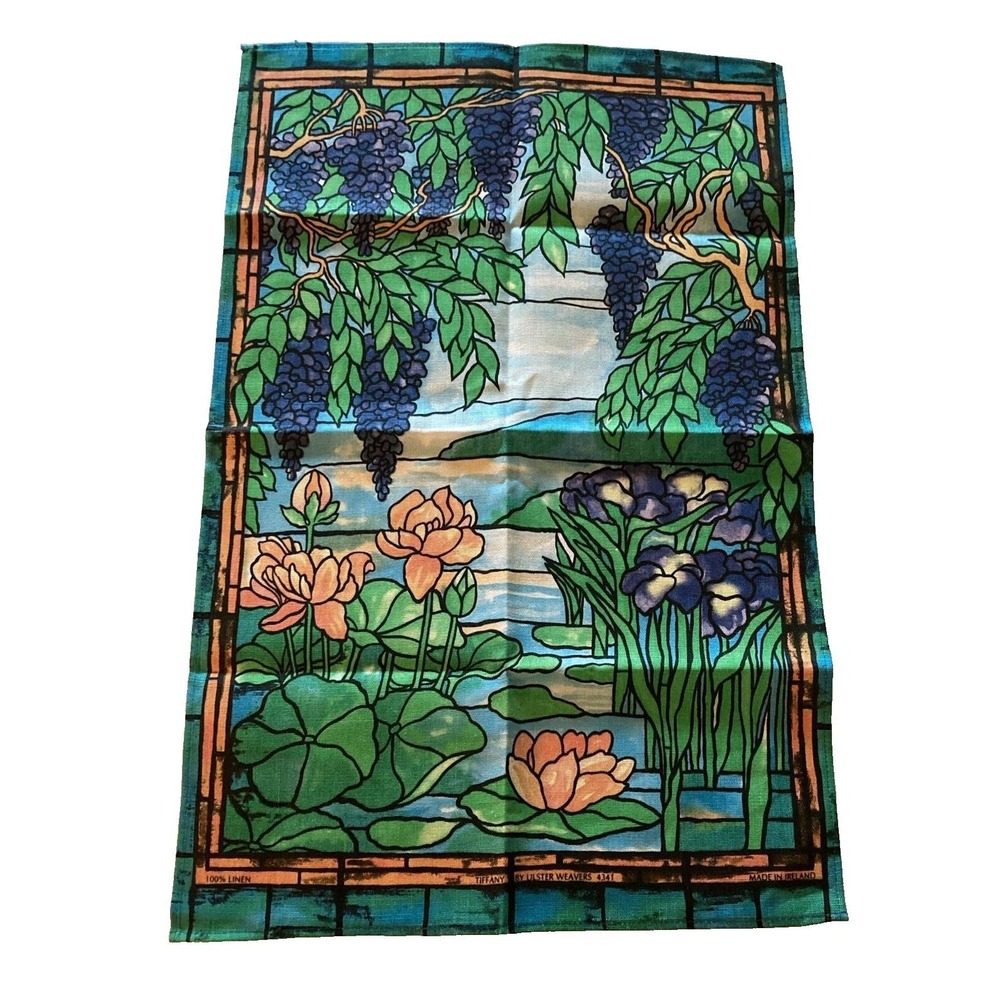 Irish Linen Wall Art Grape Vines Over Lilly Pads Ulster Weavers 29"x18.5" Vtg‎